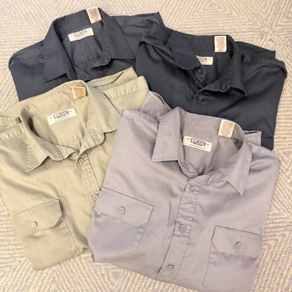 Big Mac Workwear Mens Green Short Sleeve Button Up Utility Work Shirt XXL lot 4